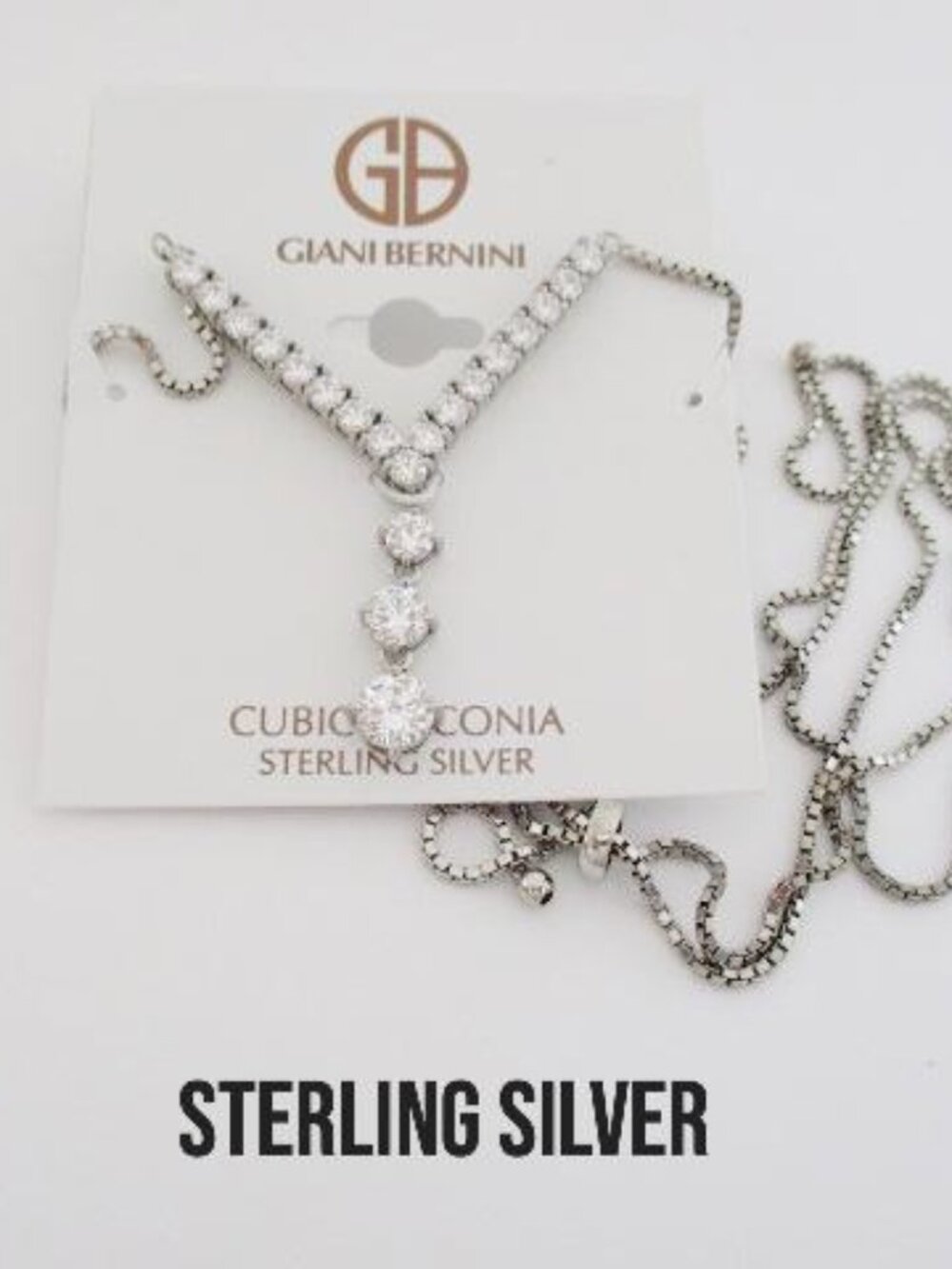 Giani Bernini Sterling Silver Cubic Zirconia Y Drop Necklace NWT